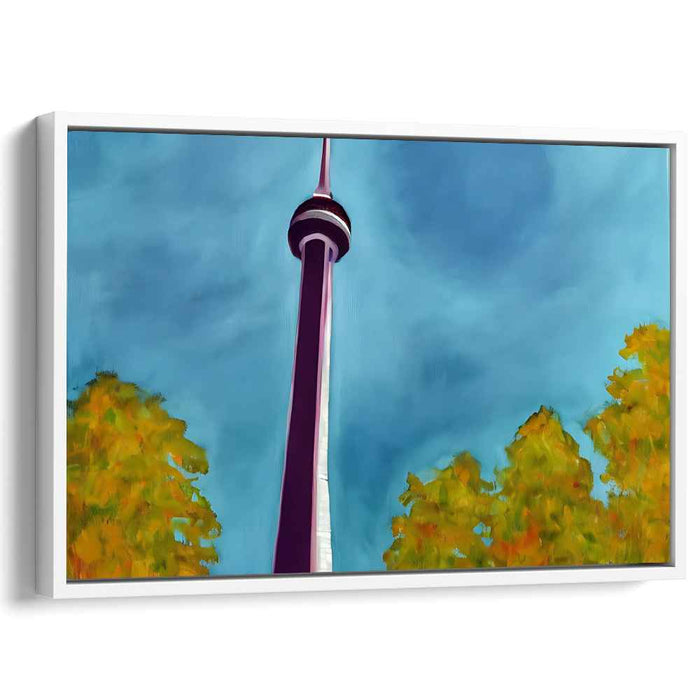 Majestic Tower in Magenta: Modern Expressionist Cityscape Canvas Art