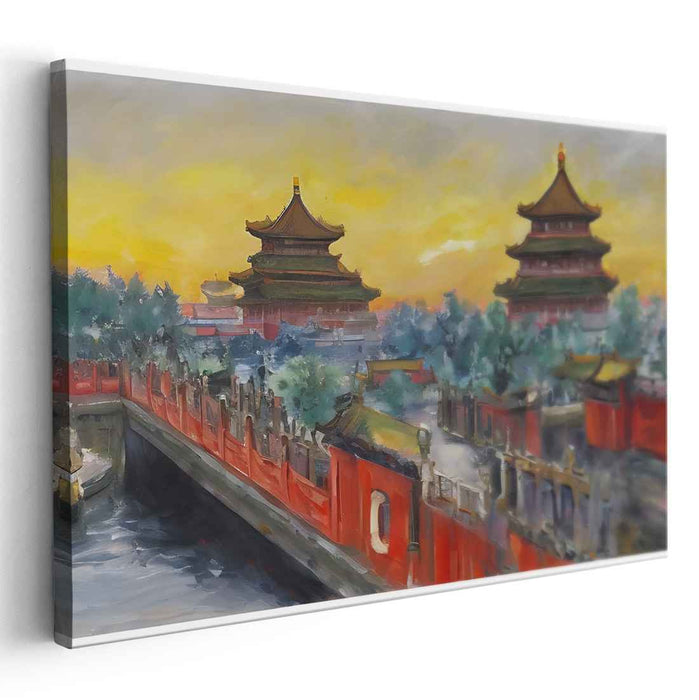 Lost in Time Glow: Sunset Over Ancient Chinese Temples Canvas Art Print