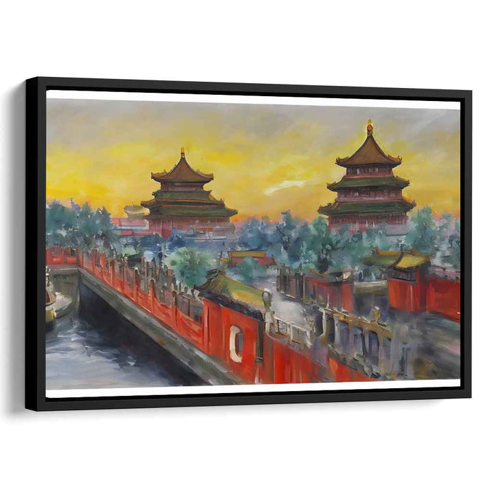 Lost in Time Glow: Sunset Over Ancient Chinese Temples Canvas Art Print