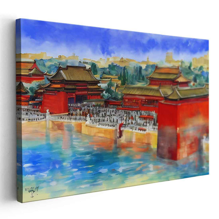 Ink Lotus Serenity: Traditional Chinese Architectural Watercolor Painting