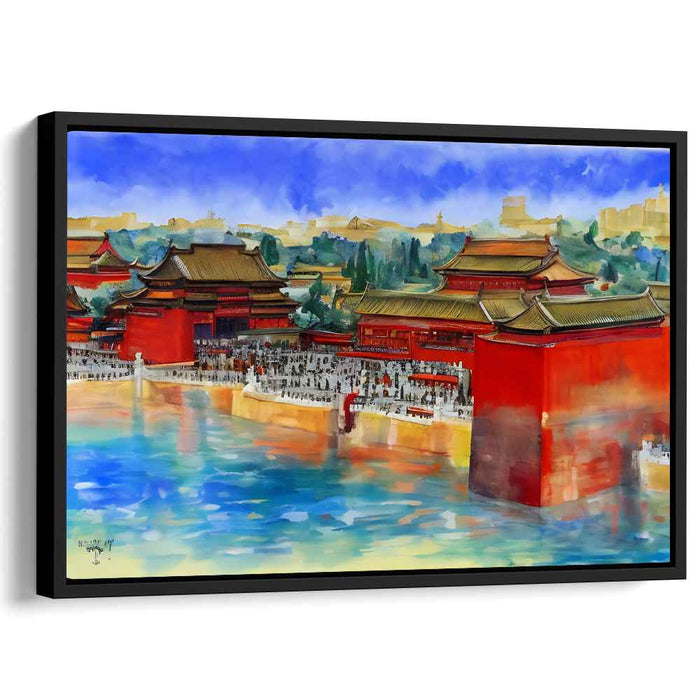 Ink Lotus Serenity: Traditional Chinese Architectural Watercolor Painting