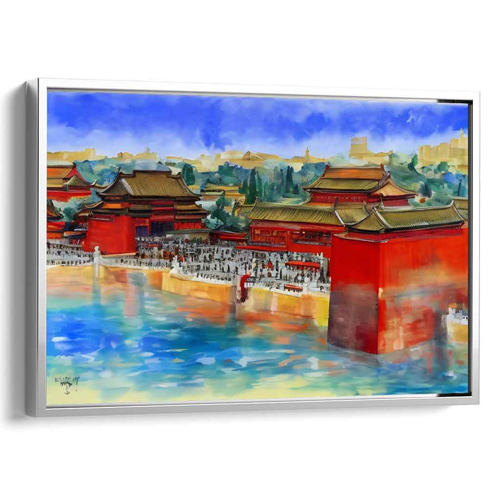 Ink Lotus Serenity: Traditional Chinese Architectural Watercolor Painting
