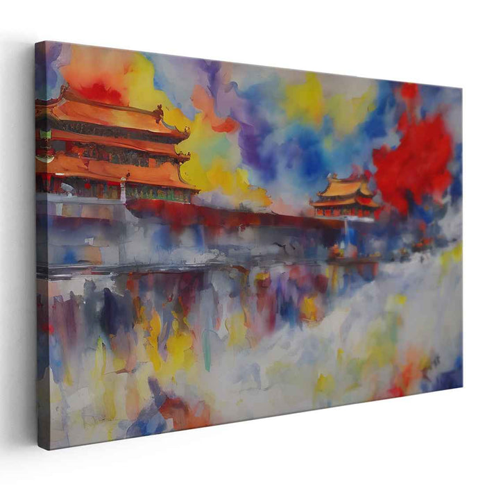 Dynasty Echos: Vibrant Watercolor of Ancient Chinese Palace