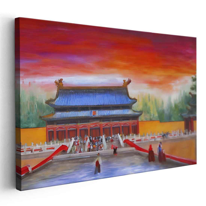 Majestic Sunset Over Ancient Chinese Palace: A Vibrant Cultural Canvas Art Print