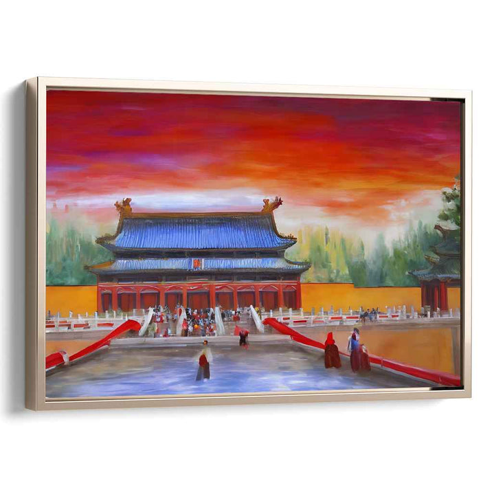 Majestic Sunset Over Ancient Chinese Palace: A Vibrant Cultural Canvas Art Print