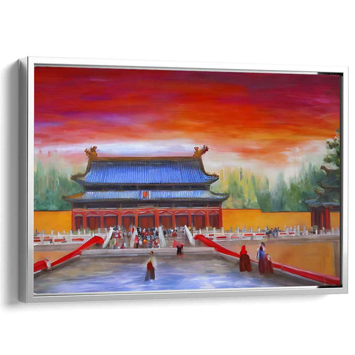 Majestic Sunset Over Ancient Chinese Palace: A Vibrant Cultural Canvas Art Print