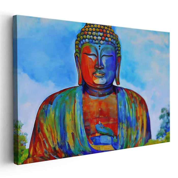 Zen Spectrum Canvas Serenity: Multicolored Buddha Meditation Canvas Art Print