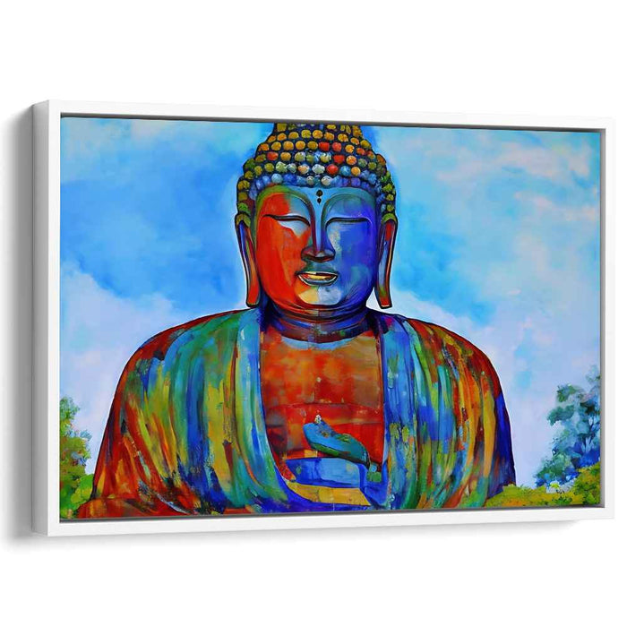 Zen Spectrum Canvas Serenity: Multicolored Buddha Meditation Canvas Art Print