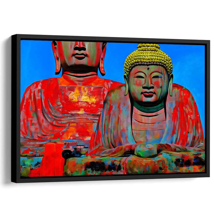 Serene Divinity: Vibrant Buddha Duo in Expressive Color Canvas Art