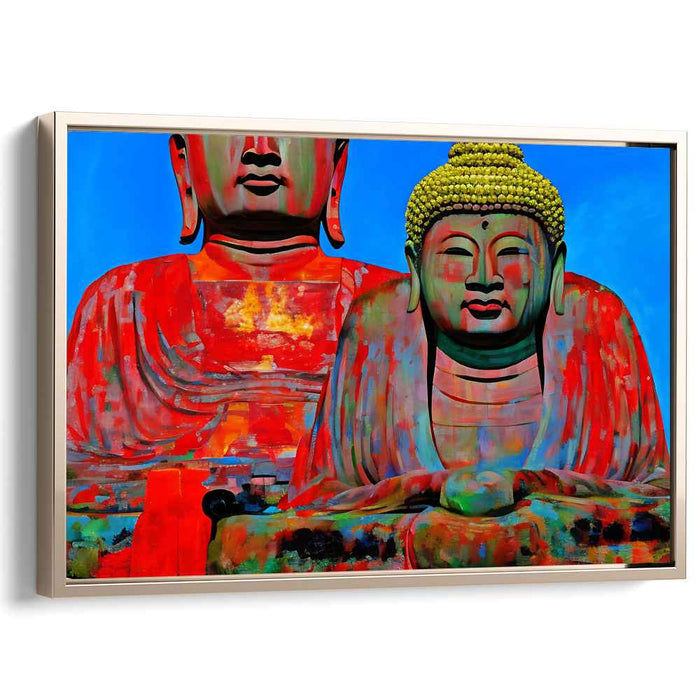 Serene Divinity: Vibrant Buddha Duo in Expressive Color Canvas Art
