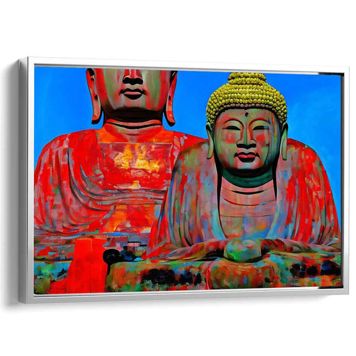 Serene Divinity: Vibrant Buddha Duo in Expressive Color Canvas Art