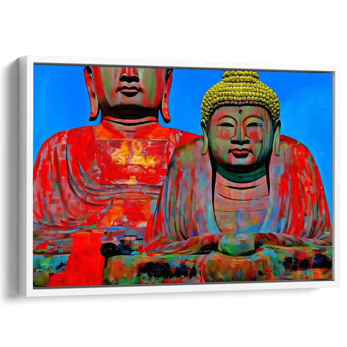 Serene Divinity: Vibrant Buddha Duo in Expressive Color Canvas Art