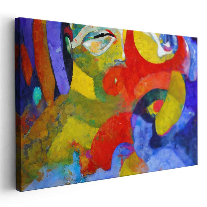 Colorful Vision Quest: Abstract Expressionist Portrait in Vivid Hues Canvas Art