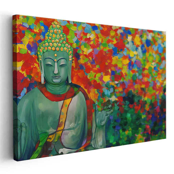 Tranquil Enlightenment: Buddha Amidst Vibrant Abstract Colors Canvas Art Print