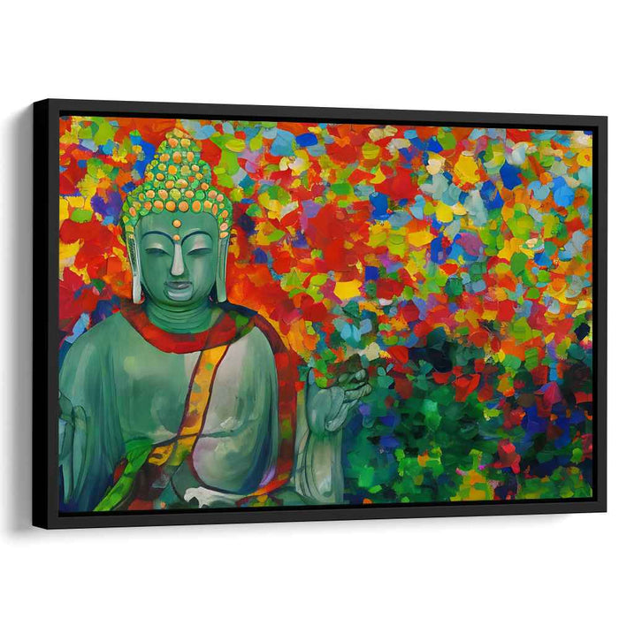 Tranquil Enlightenment: Buddha Amidst Vibrant Abstract Colors Canvas Art Print