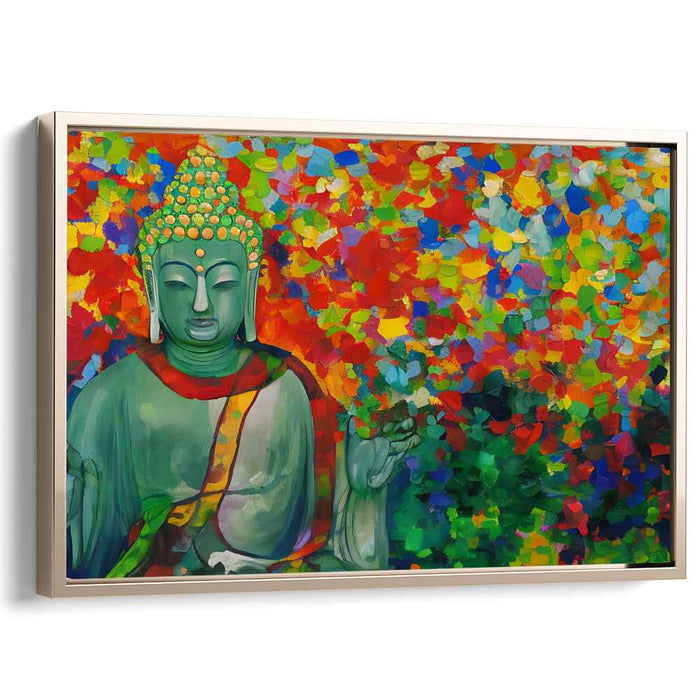 Tranquil Enlightenment: Buddha Amidst Vibrant Abstract Colors Canvas Art Print