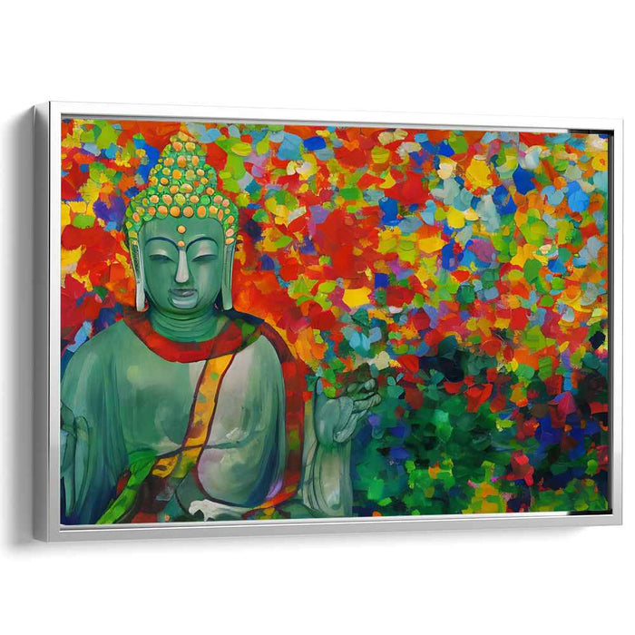 Tranquil Enlightenment: Buddha Amidst Vibrant Abstract Colors Canvas Art Print