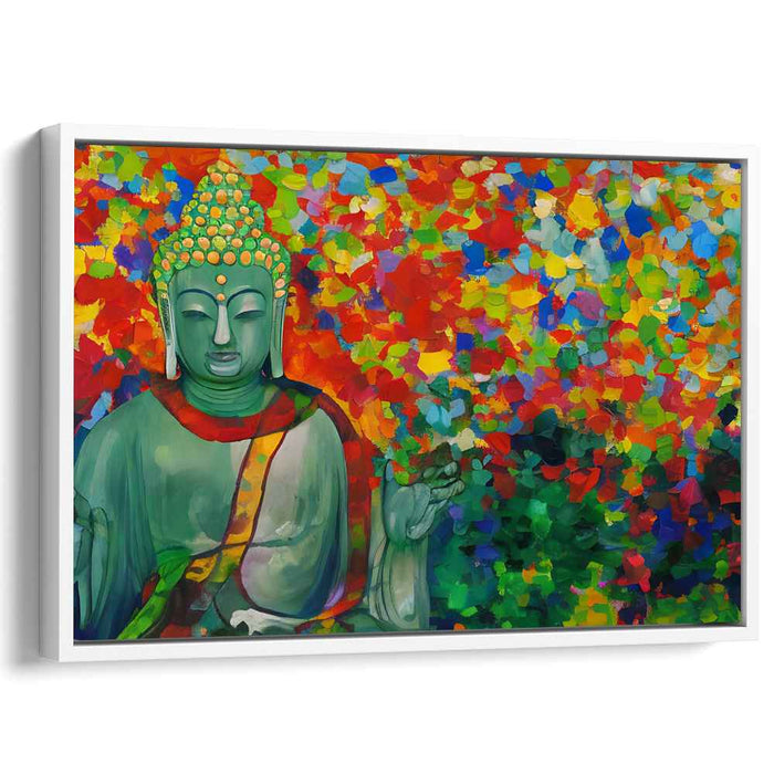 Tranquil Enlightenment: Buddha Amidst Vibrant Abstract Colors Canvas Art Print