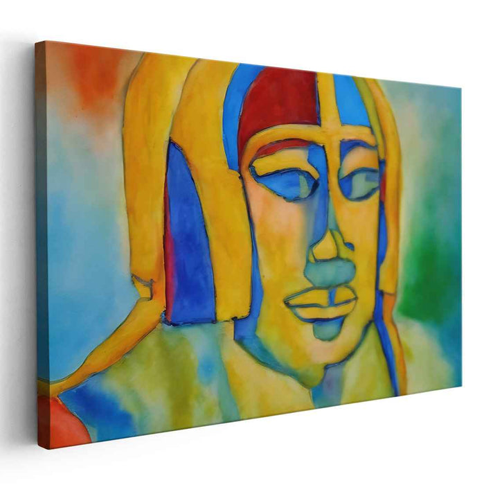 Vibrant Pharaoh: Abstract Cubist Egyptian Portrait Canvas Art