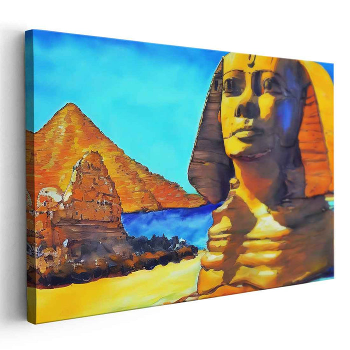Ethereal Desert Guardians Revival: The Sphinx and Pyramids of Giza Canvas Art Print