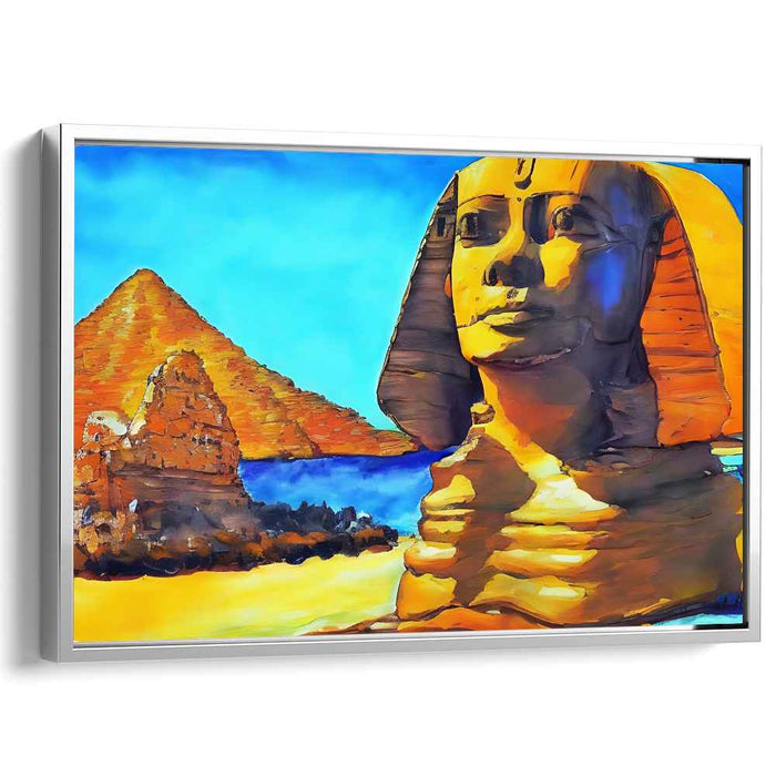 Ethereal Desert Guardians Revival: The Sphinx and Pyramids of Giza Canvas Art Print