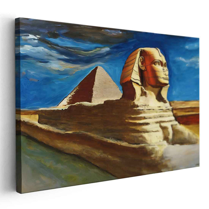 Mystical Sands: The Sphinx and Pyramid at Dawn Canvas Art Print