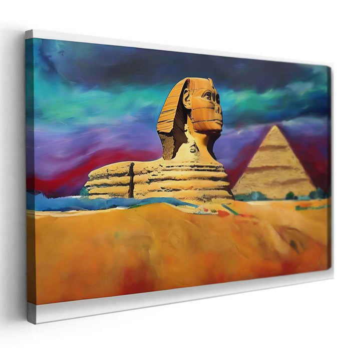 Mystic Sands: Expressive Sphinx and Pyramid Canvas Art