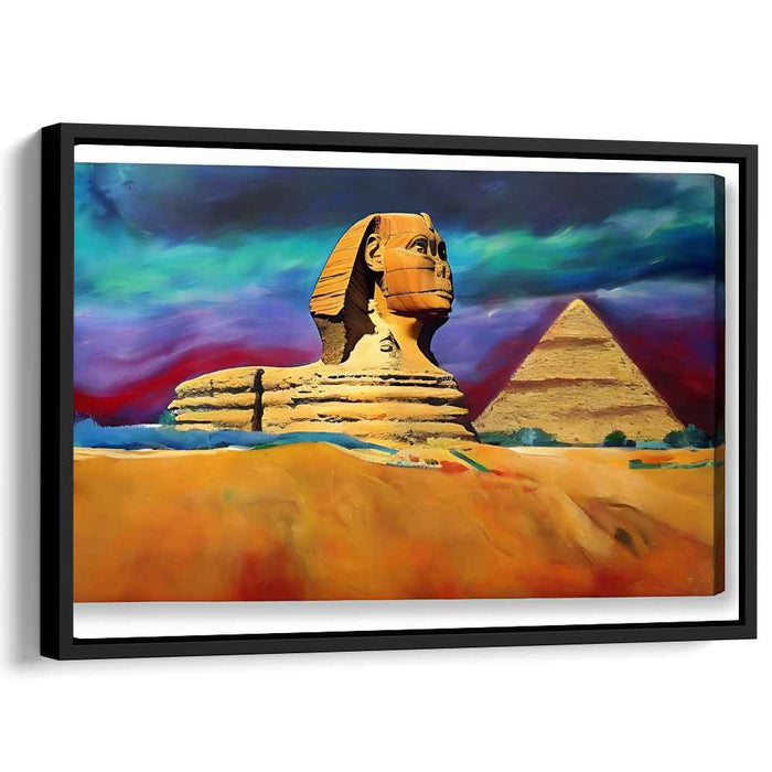 Mystic Sands: Expressive Sphinx and Pyramid Canvas Art