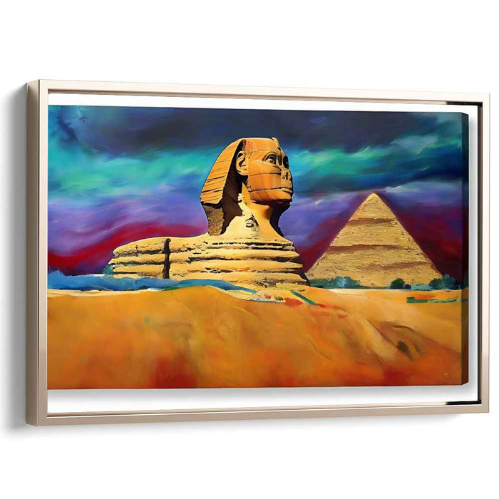 Mystic Sands: Expressive Sphinx and Pyramid Canvas Art