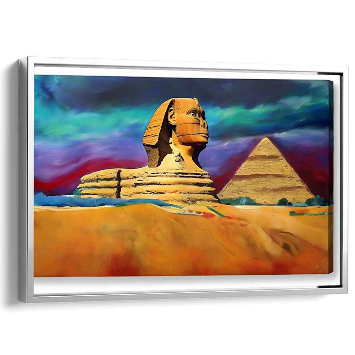Mystic Sands: Expressive Sphinx and Pyramid Canvas Art