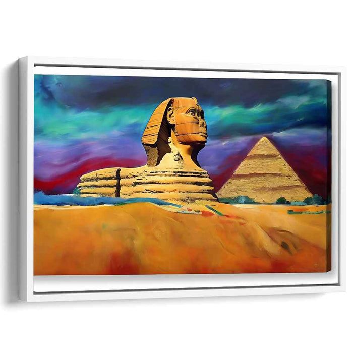 Mystic Sands: Expressive Sphinx and Pyramid Canvas Art