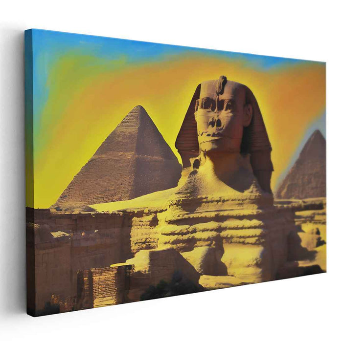 Golden Guardians: The Sphinx and Pyramids at Dawn Canvas Art Print