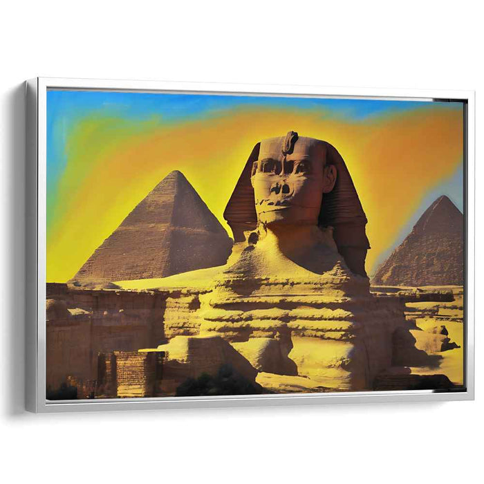 Golden Guardians: The Sphinx and Pyramids at Dawn Canvas Art Print