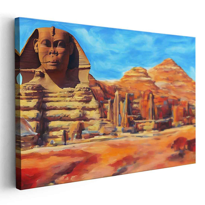 Enigmatic Desert Secrets: Captivating Sphinx and Pyramids Canvas Art Print