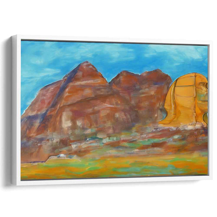 Enigmatic Peak Dreamscape: Surreal Sphinx and Mountain Landscape Canvas Art