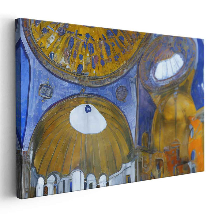 Majestic Byzantine Architecture: Blue and Gold Domes Canvas Art Print