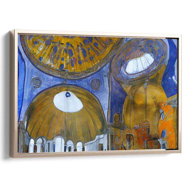 Majestic Byzantine Architecture: Blue and Gold Domes Canvas Art Print