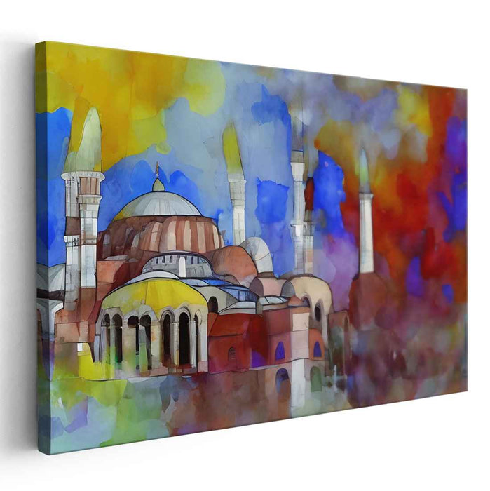 Mystic Echoes Dance Quietly: Watercolor Impressions of Hagia Sophia Canvas Art