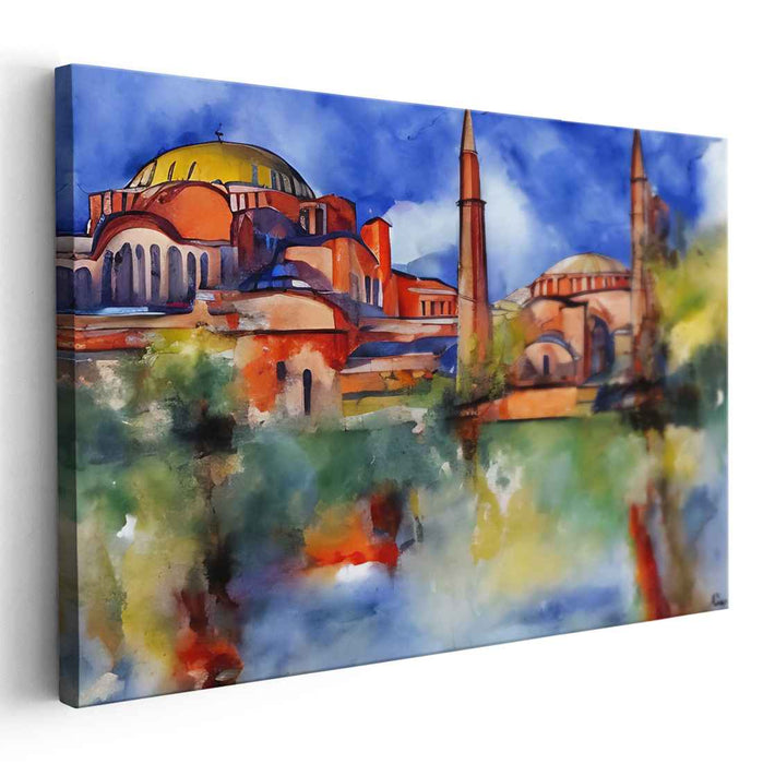 Pastel Splendor: Watercolor Depiction of Historic Architecture