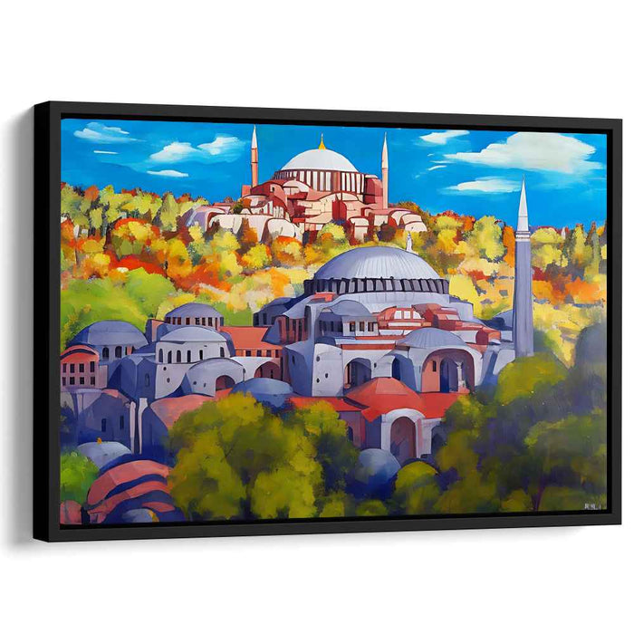 Mosaic Whispers in Blue: Vibrant Hagia Sophia Landscape Canvas Art