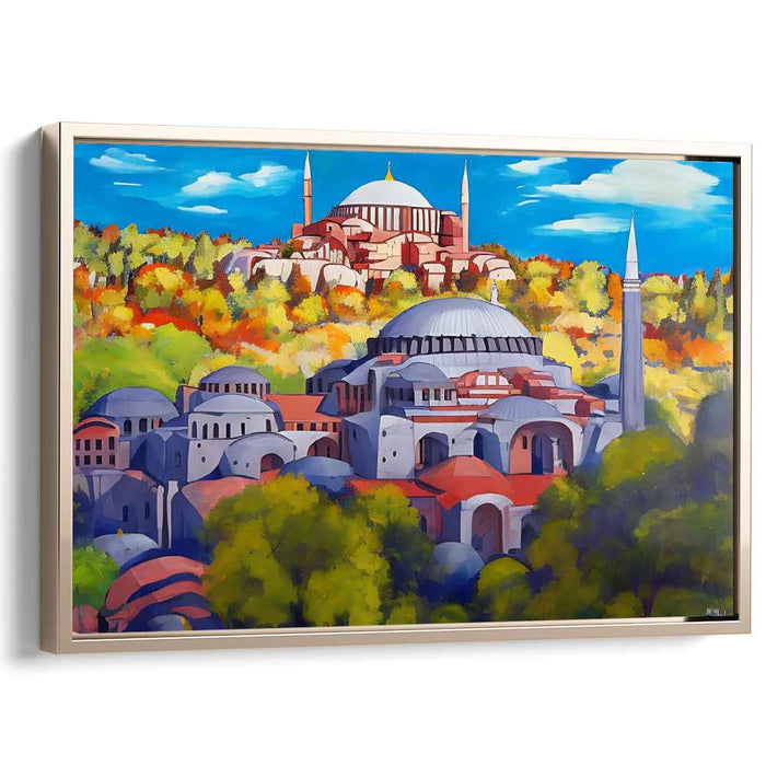 Mosaic Whispers in Blue: Vibrant Hagia Sophia Landscape Canvas Art