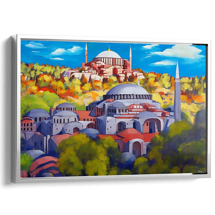 Mosaic Whispers in Blue: Vibrant Hagia Sophia Landscape Canvas Art