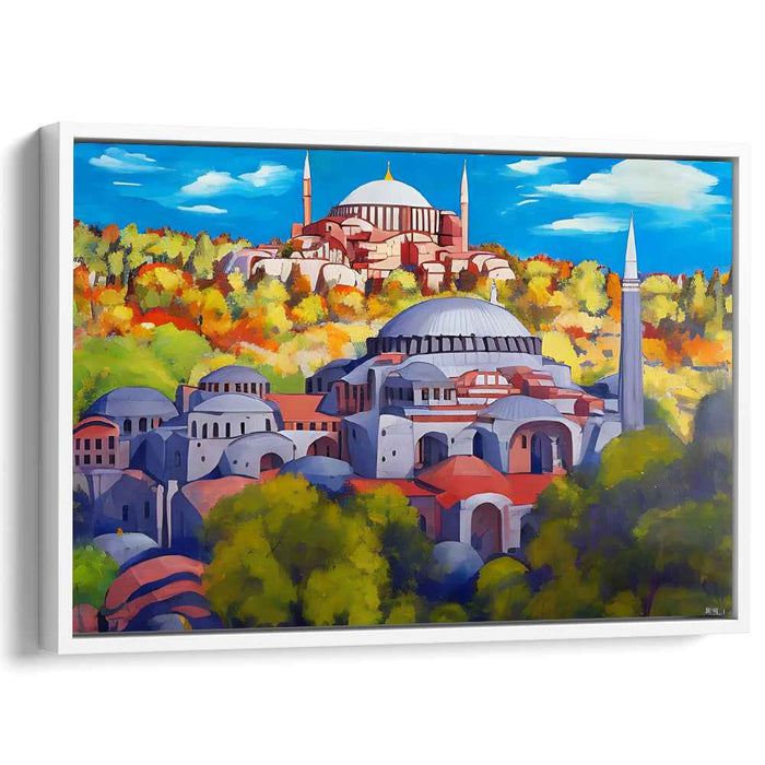 Mosaic Whispers in Blue: Vibrant Hagia Sophia Landscape Canvas Art