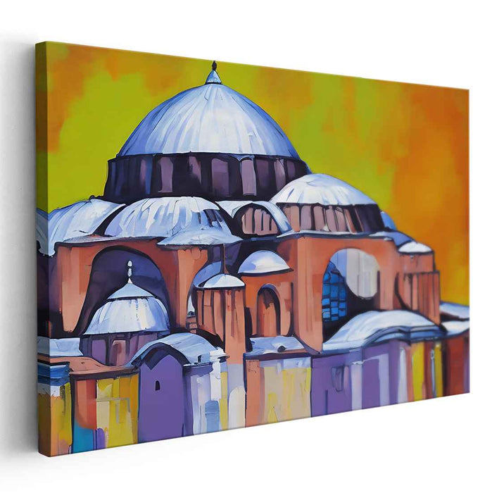 Spiritual Radiance: Expressionist Colorful Mosque Canvas Art