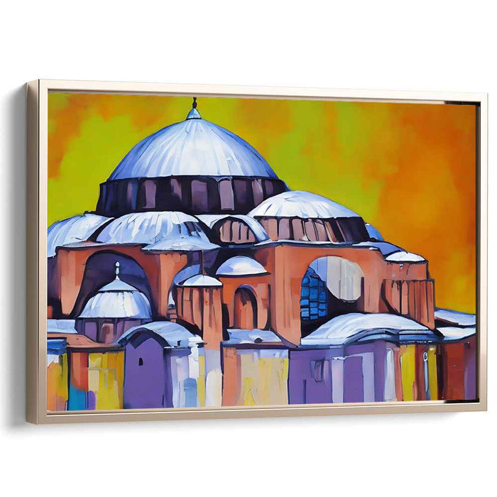 Spiritual Radiance: Expressionist Colorful Mosque Canvas Art