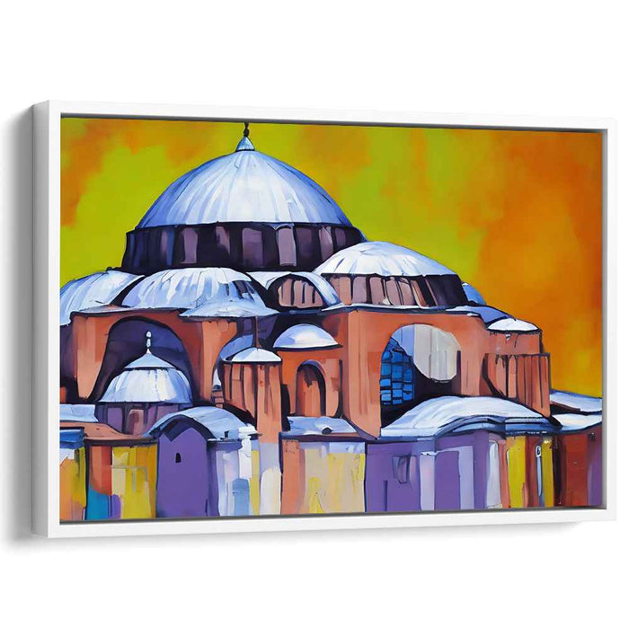 Spiritual Radiance: Expressionist Colorful Mosque Canvas Art