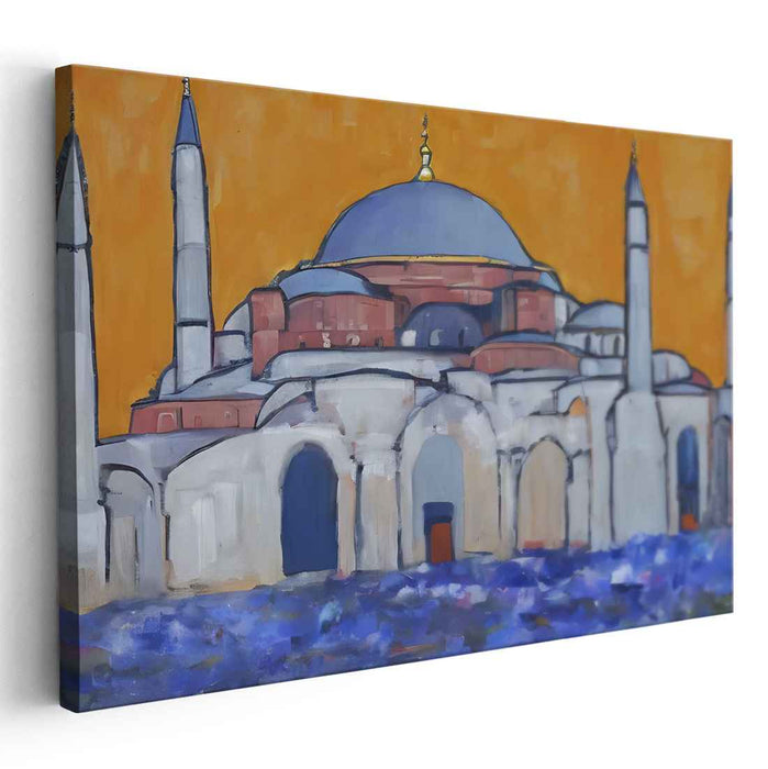 Ethereal Spectrum Reimagined: Expressionist Hagia Sophia in Vibrant Blue and Orange