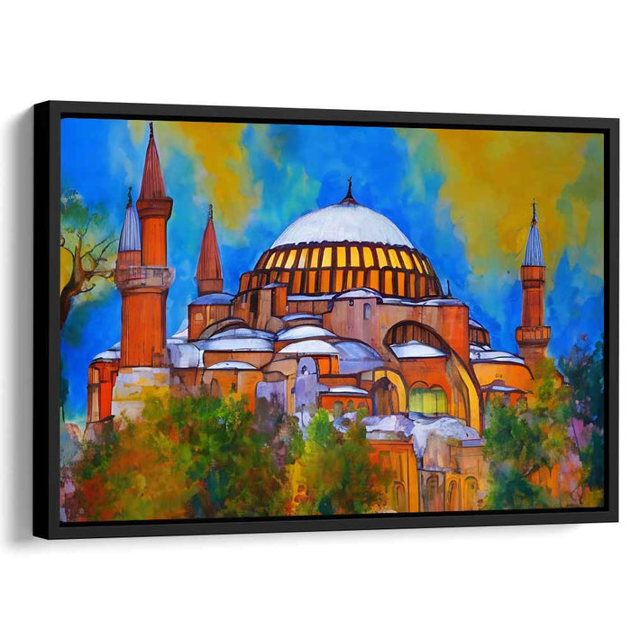 Turquoise Echoes in Stone: Expressionist Hagia Sophia in Vivid Colors Canvas Art Print