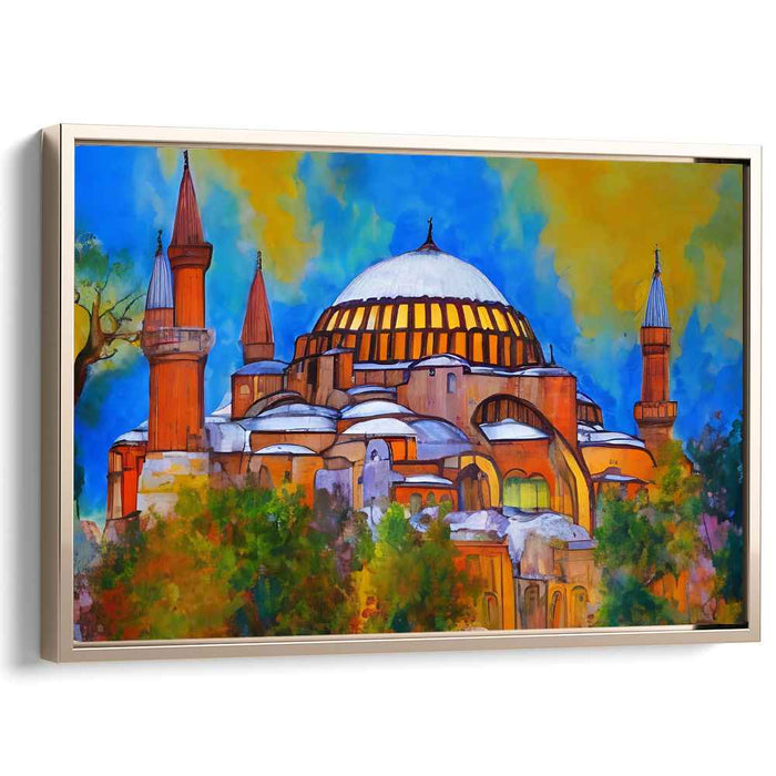 Turquoise Echoes in Stone: Expressionist Hagia Sophia in Vivid Colors Canvas Art Print
