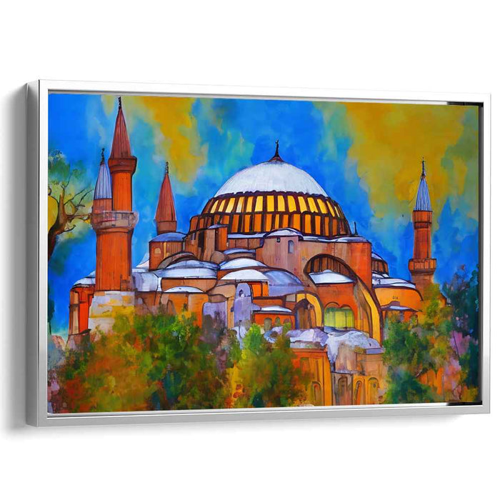 Turquoise Echoes in Stone: Expressionist Hagia Sophia in Vivid Colors Canvas Art Print